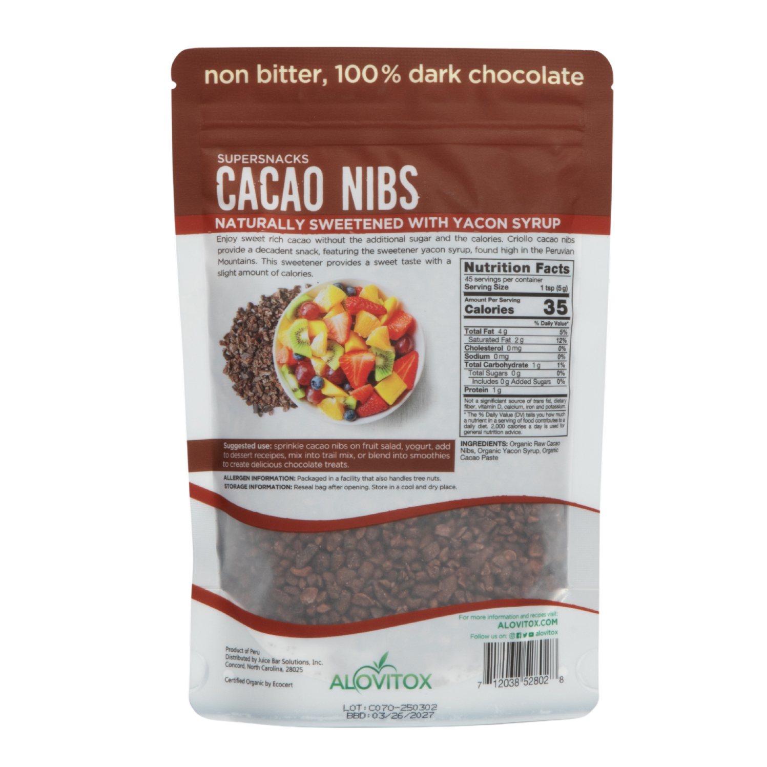 Cacao Nibs Sweetened with Yacon Syrup