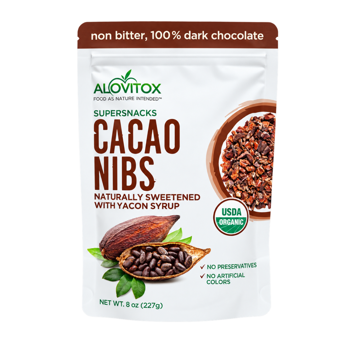 Cacao Nibs Sweetened with Yacon Syrup